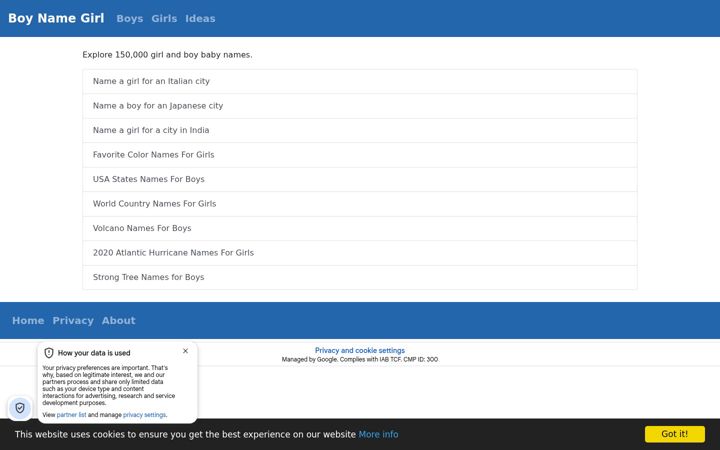 Screenshot of boynamegirl.com