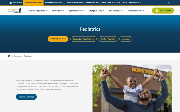 Screenshot of boystownpediatrics.org