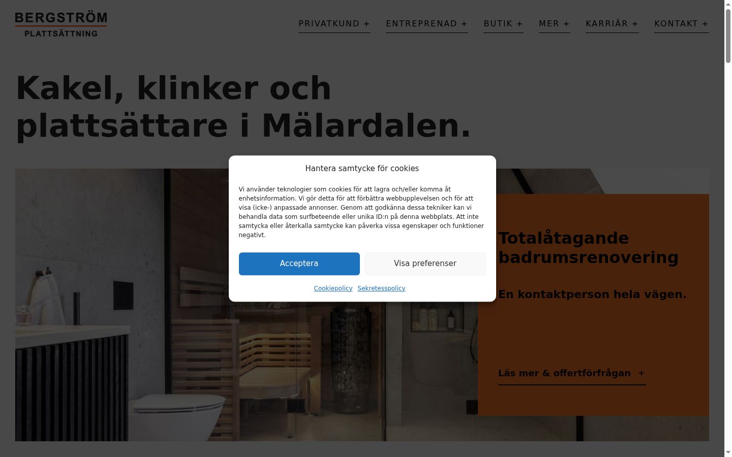 Skærmbillede af samtykkebanneret, som det blev vist før nogen interaktion