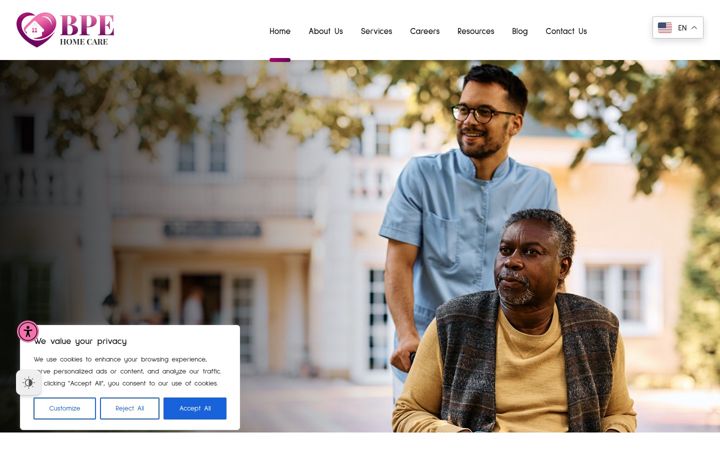 Screenshot of bpehomecare.com