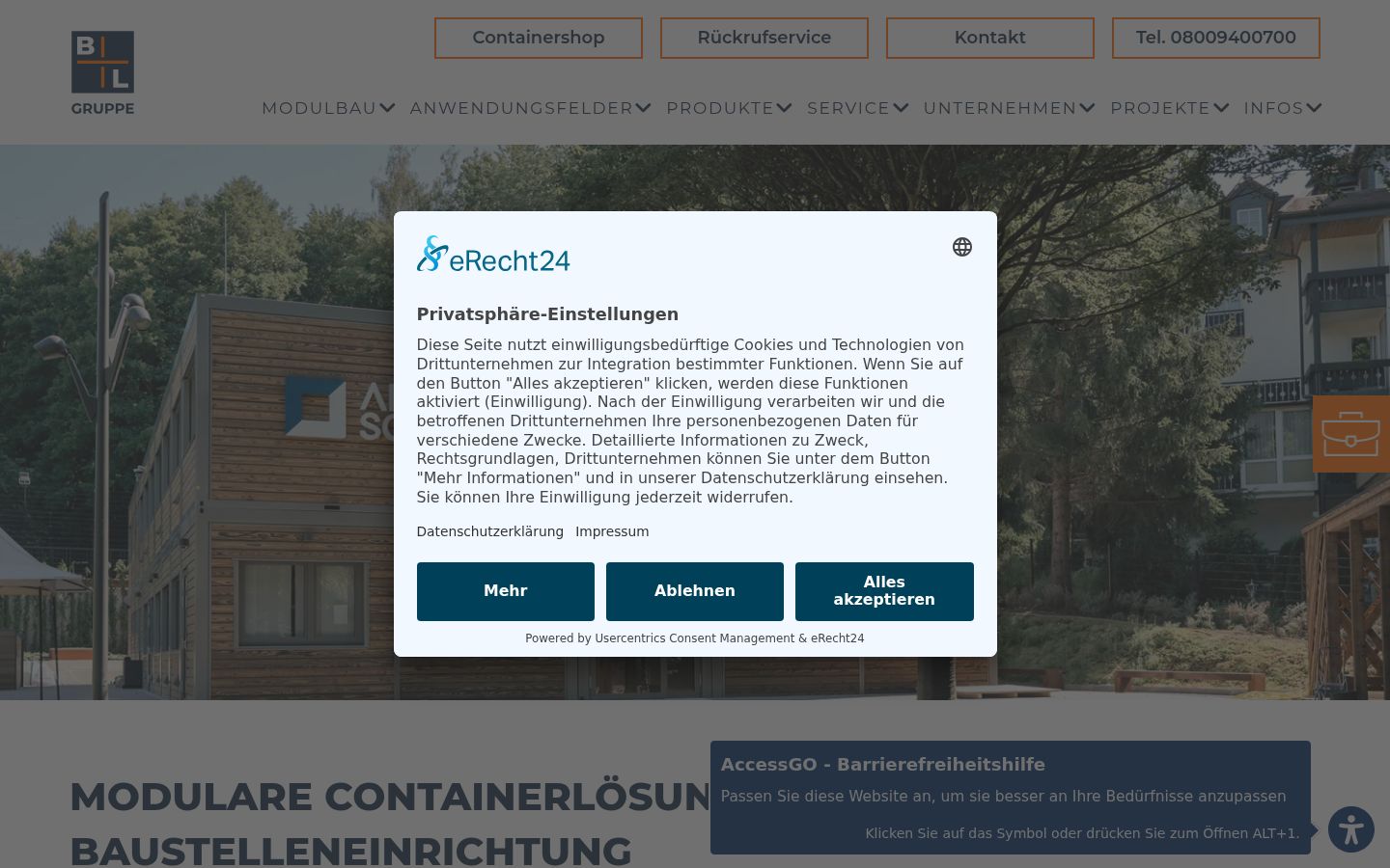 Screenshot del banner di consenso mostrato prima di qualsiasi interazione