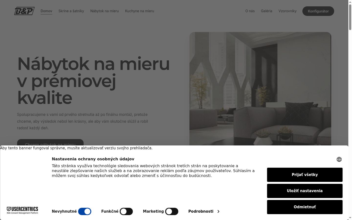 Snímka obrazovky banera súhlasu zobrazeného pred akoukoľvek interakciou