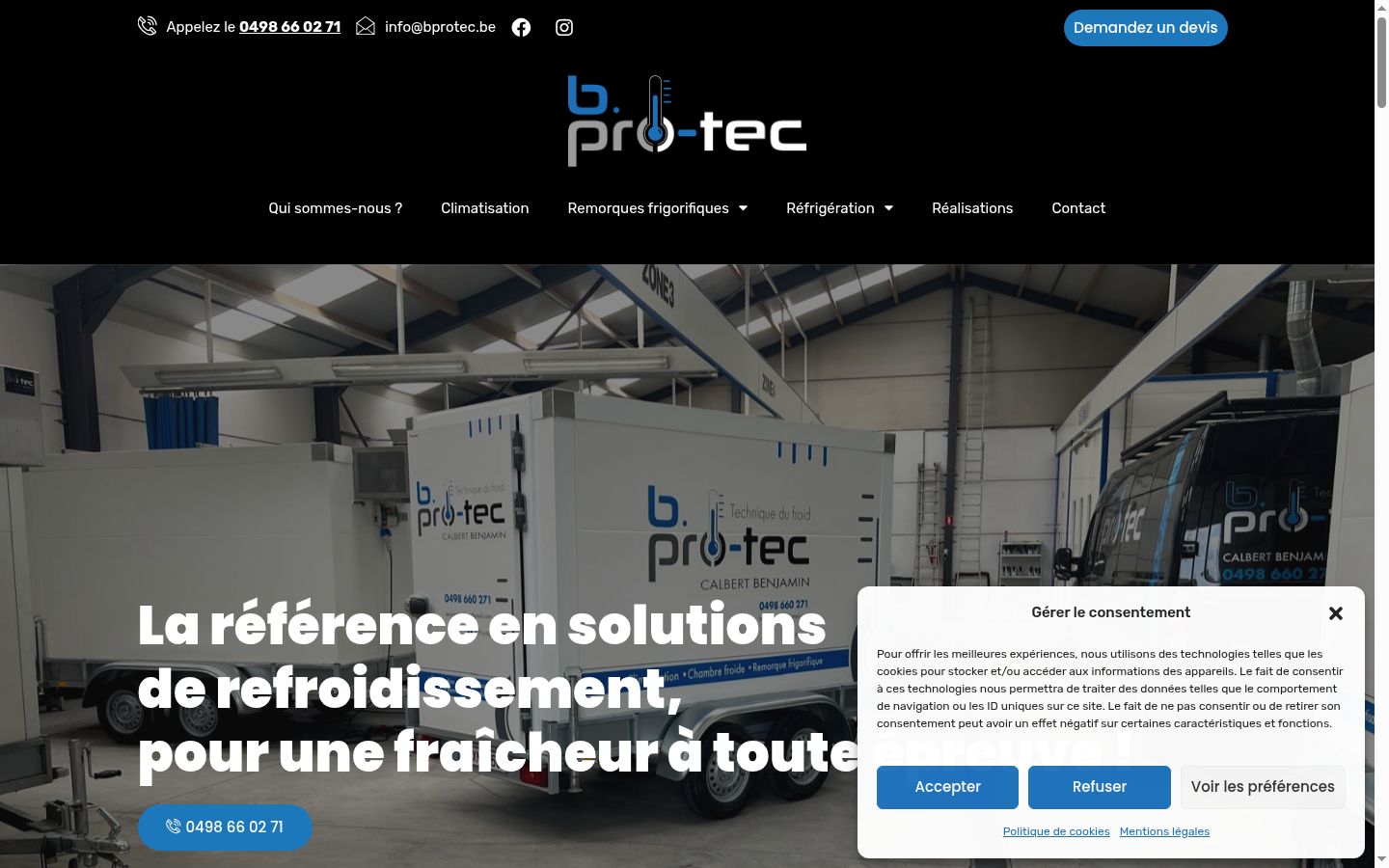 Capture d'écran de la bannière de consentement affichée avant toute interaction