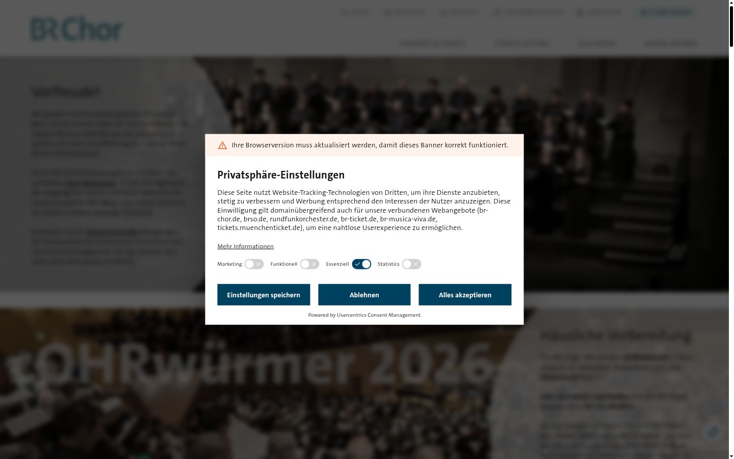 Sutikimo reklamjuostės, rodytos prieš bet kokią sąveiką, ekrano kopija