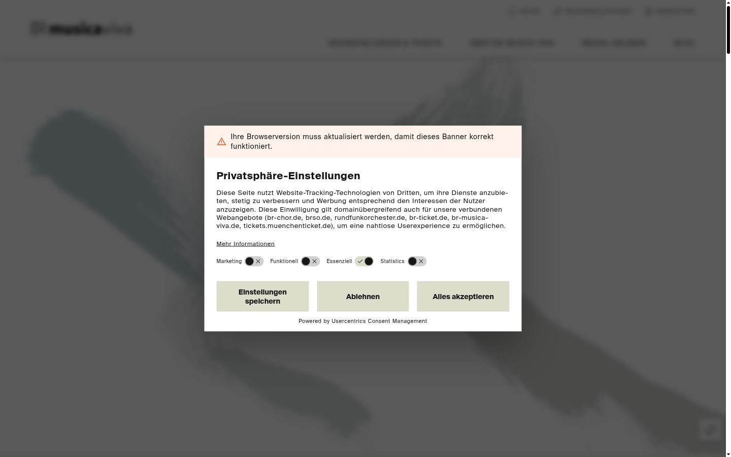 Capture d'écran de la bannière de consentement affichée avant toute interaction