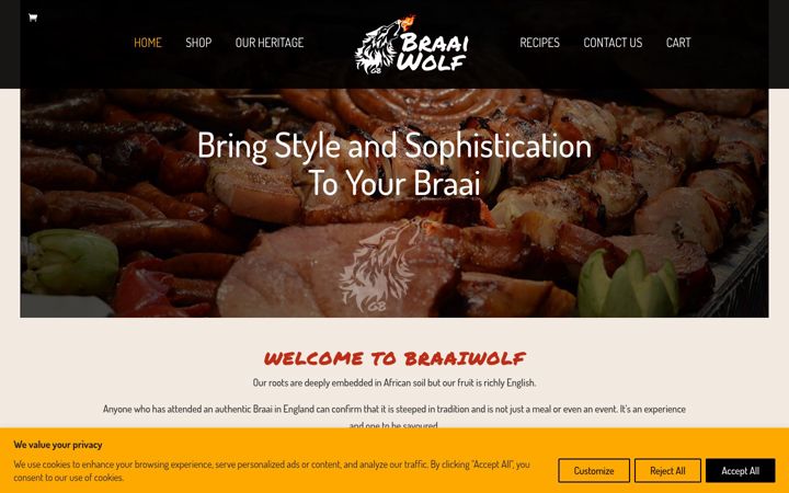 Screenshot of braaiwolf.co.uk