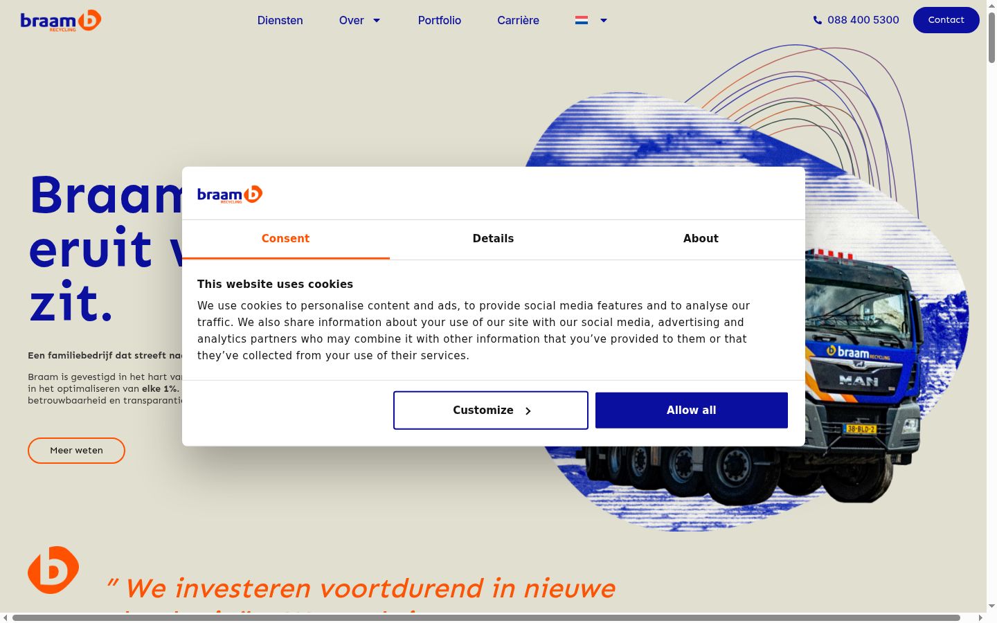 Screenshot of the consent banner shown before any interaction