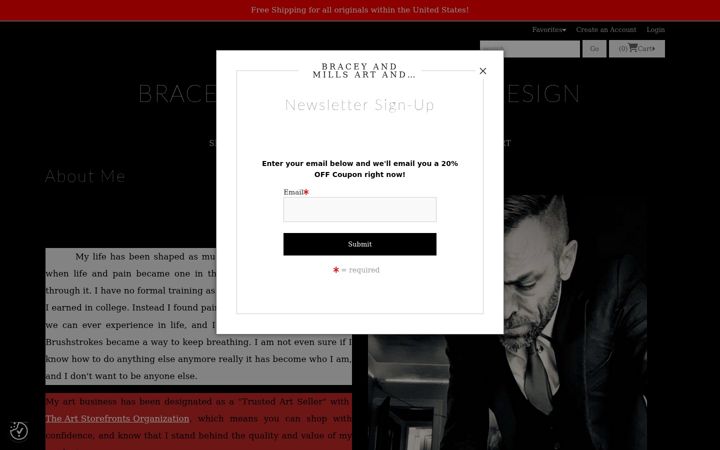 Screenshot of braceyandmillsartanddesign.com