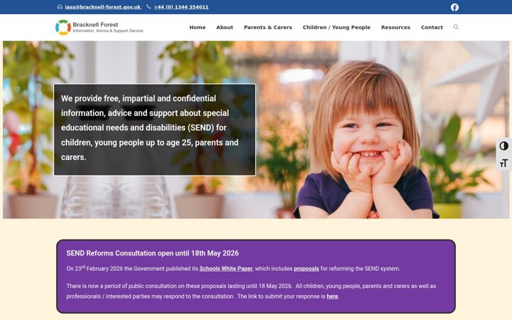 Screenshot of bracknellforestiass.co.uk