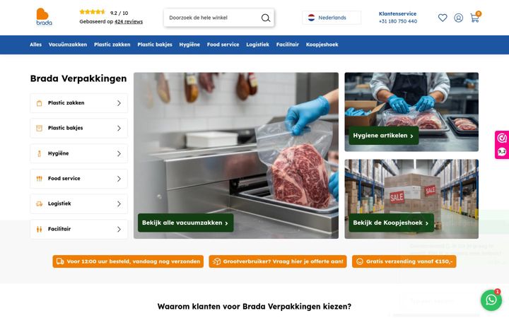 Screenshot of bradaverpakkingen.nl