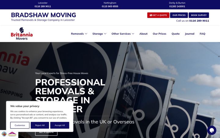 Screenshot of bradshawmoving.com