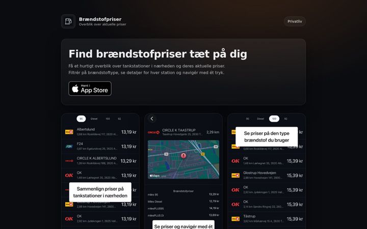 Screenshot of braendstofpriser.app