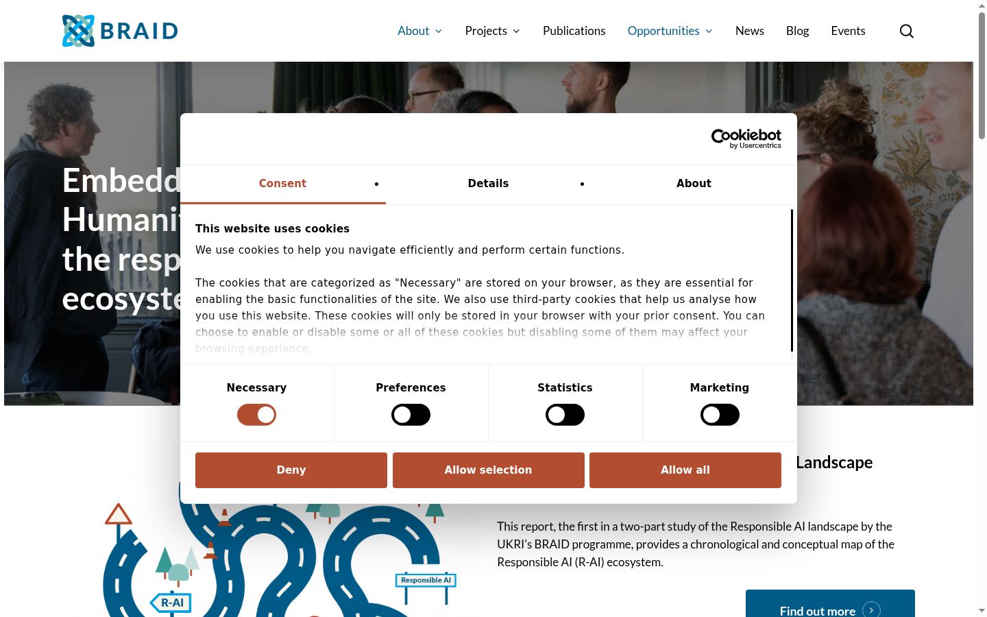 Screenshot del banner di consenso mostrato prima di qualsiasi interazione