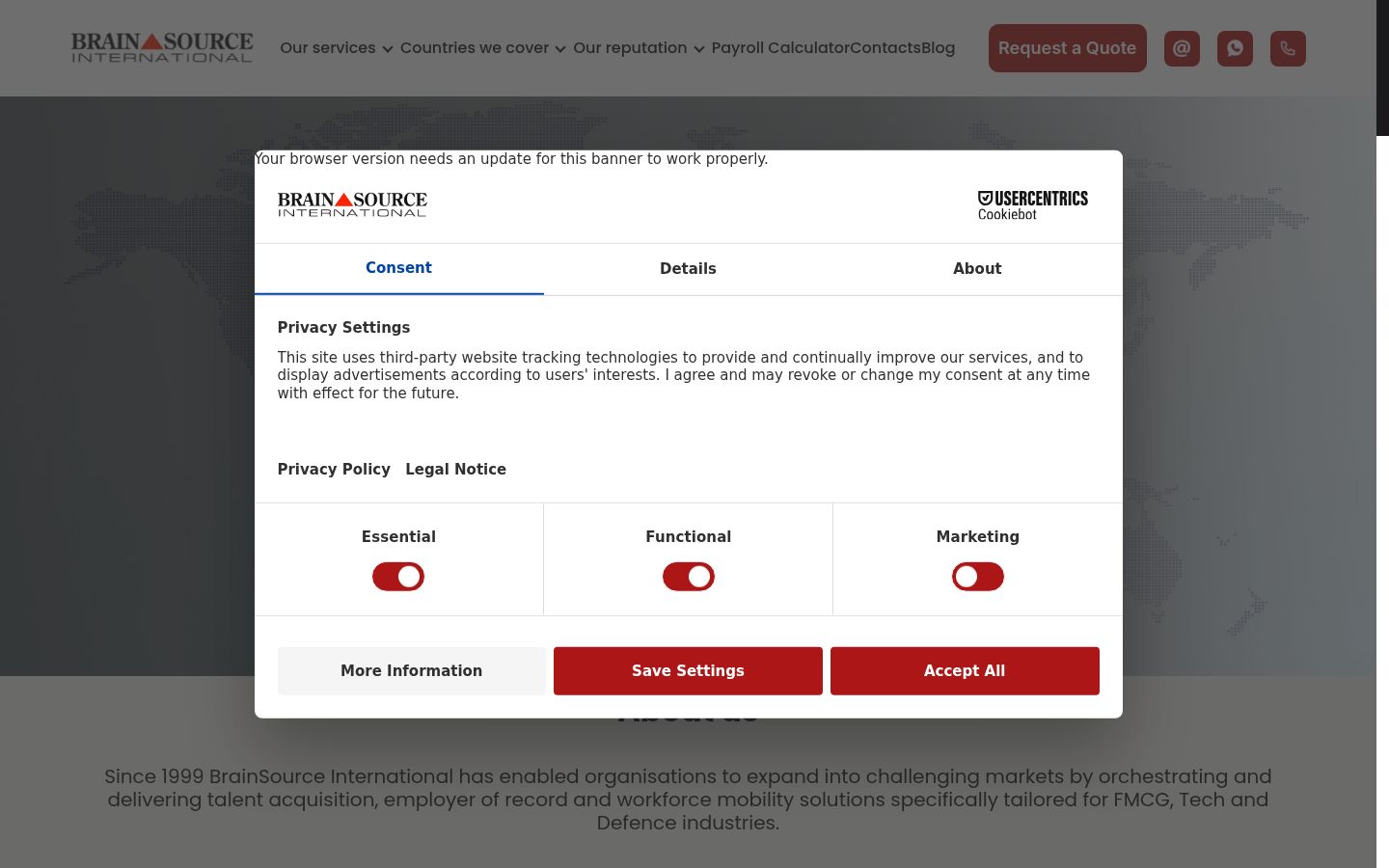 Screenshot of the consent banner shown before any interaction