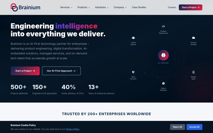 Screenshot of brainiuminfotech.com