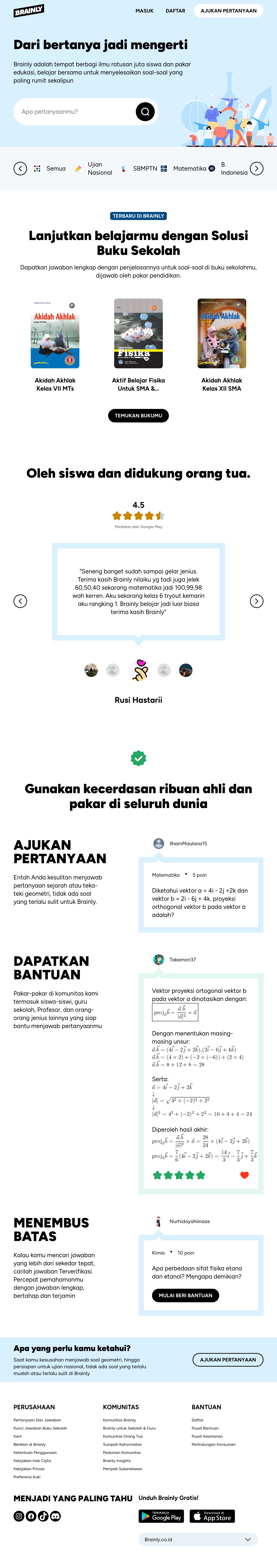 Tablet screenshot of brainly.co.id