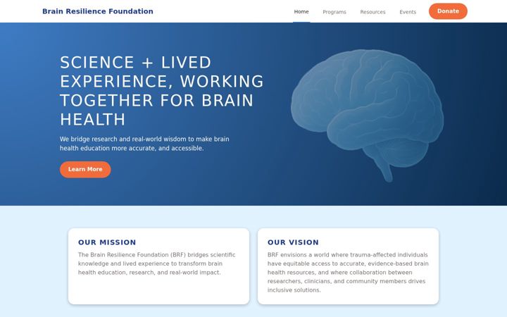 Screenshot of brainresiliencefoundation.org
