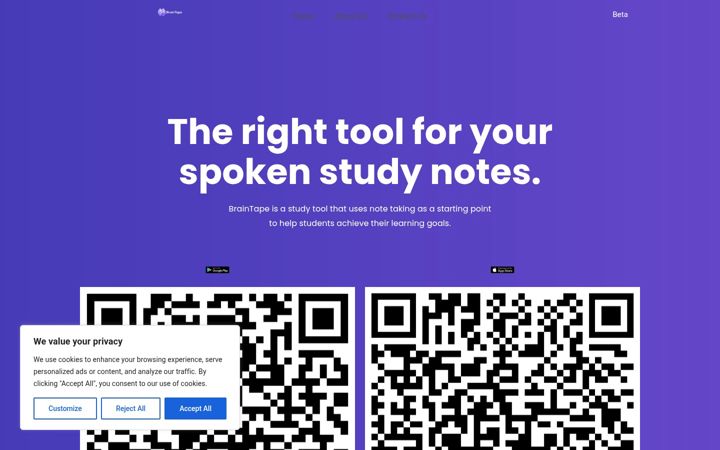 Screenshot of braintape.study