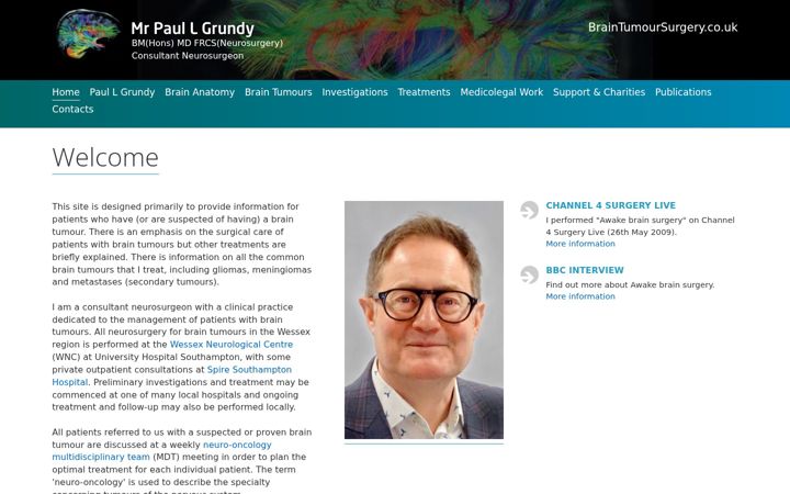 Screenshot of braintumoursurgery.co.uk