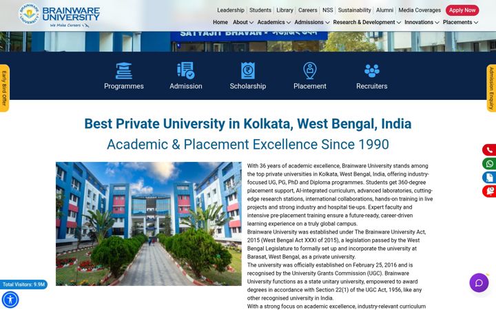 Screenshot of brainwareuniversity.ac.in