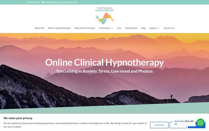 Screenshot of brainwaveshypnotherapy.co.uk