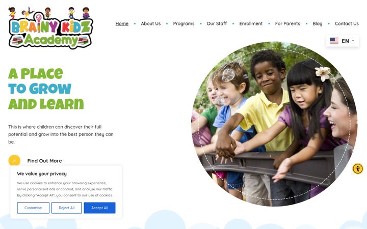 Screenshot of brainykidzacad.com