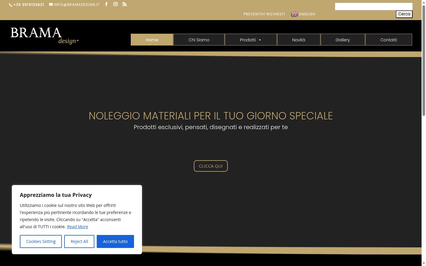 Screenshot del banner di consenso mostrato prima di qualsiasi interazione