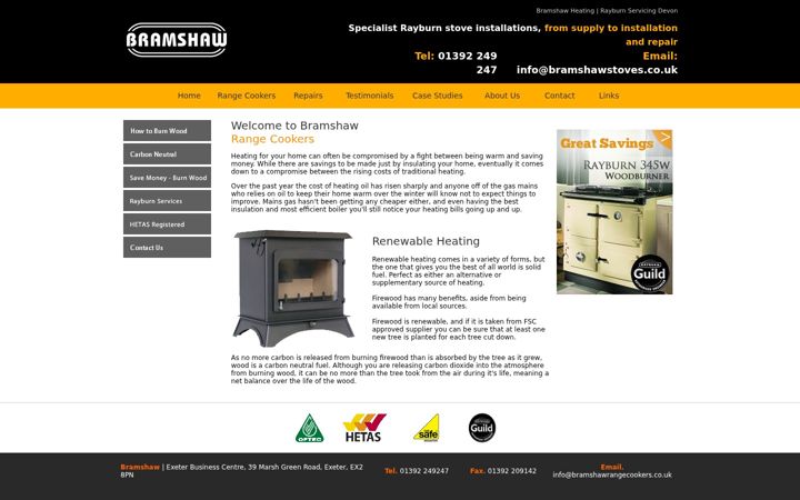 Screenshot of bramshawrangecookers.co.uk