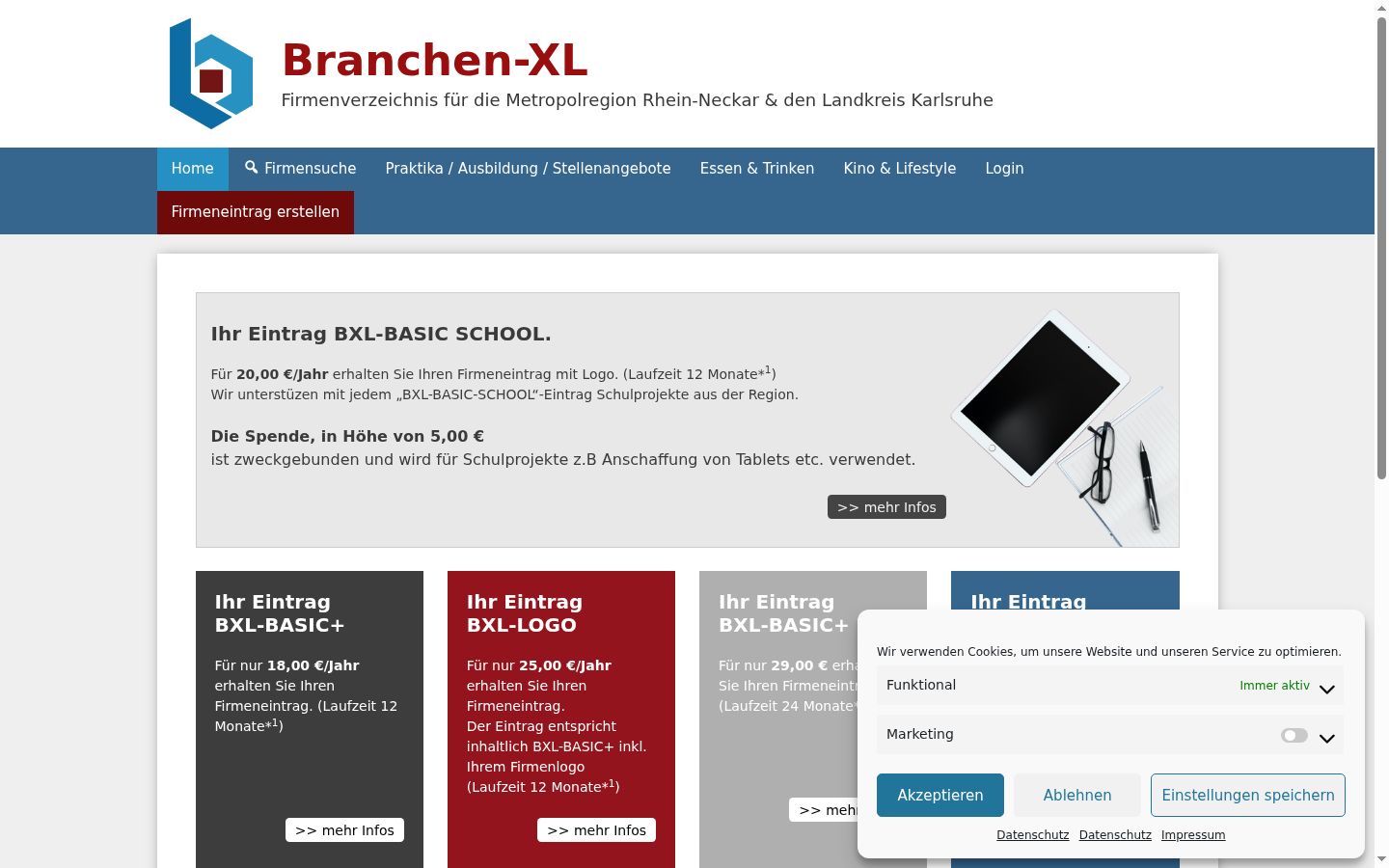 Screenshot des Einwilligungsbanners vor jeglicher Interaktion