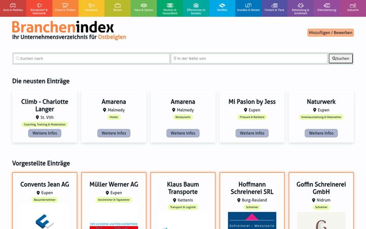 Screenshot stránky branchenindex.be