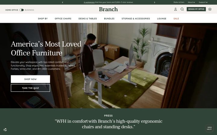 Screenshot of branchfurniture.com