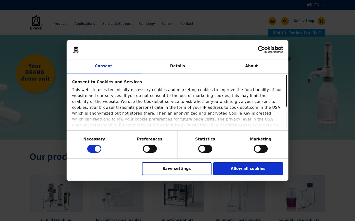 Zrzut ekranu banera zgody wyświetlanego przed jakąkolwiek interakcją