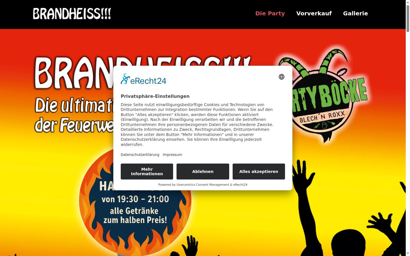 Screenshot des Einwilligungsbanners vor jeglicher Interaktion