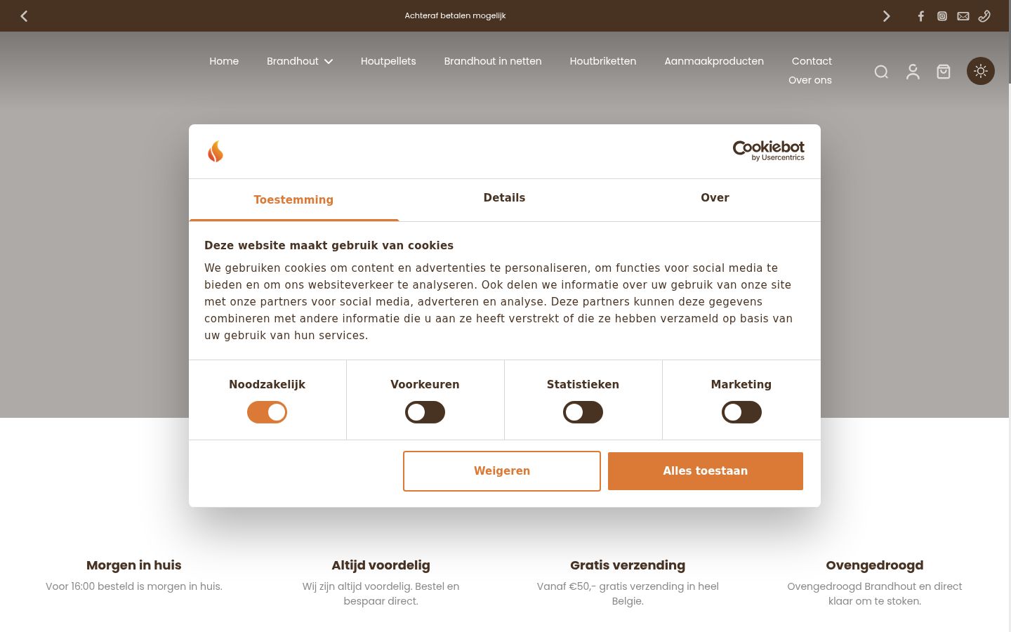 Captura de ecrã do banner de consentimento apresentado antes de qualquer interação