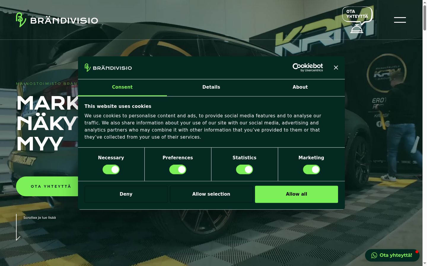 Sutikimo reklamjuostės, rodytos prieš bet kokią sąveiką, ekrano kopija