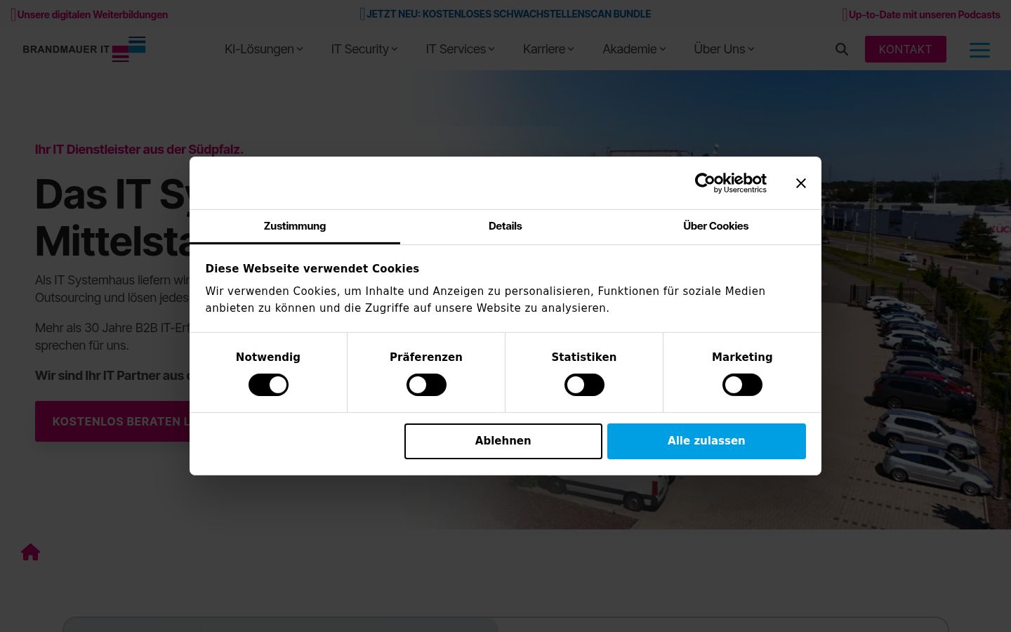 Screenshot del banner di consenso mostrato prima di qualsiasi interazione