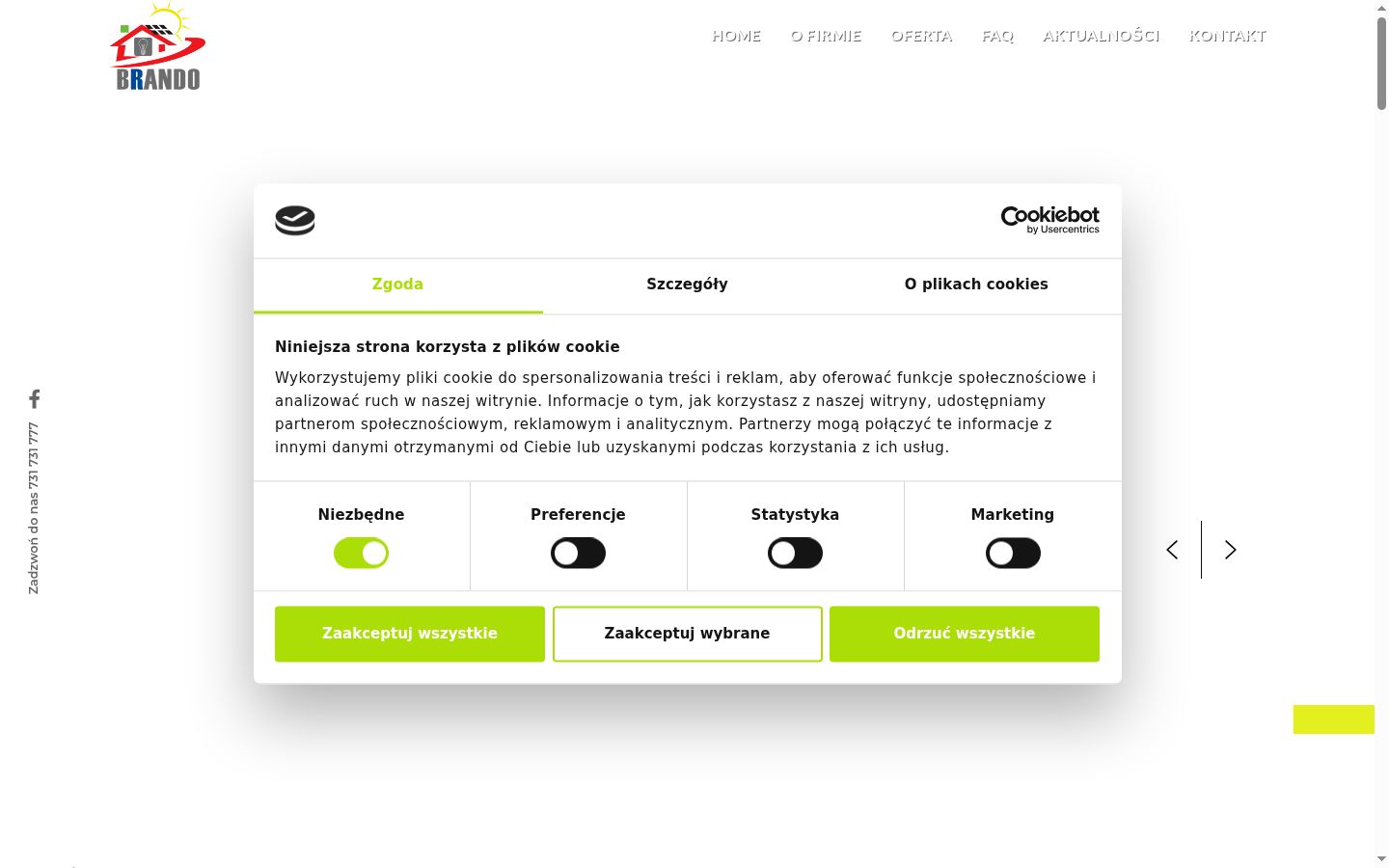 Zrzut ekranu banera zgody wyświetlanego przed jakąkolwiek interakcją