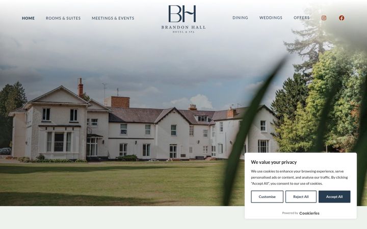 Screenshot of brandonhallhotelandspa.com
