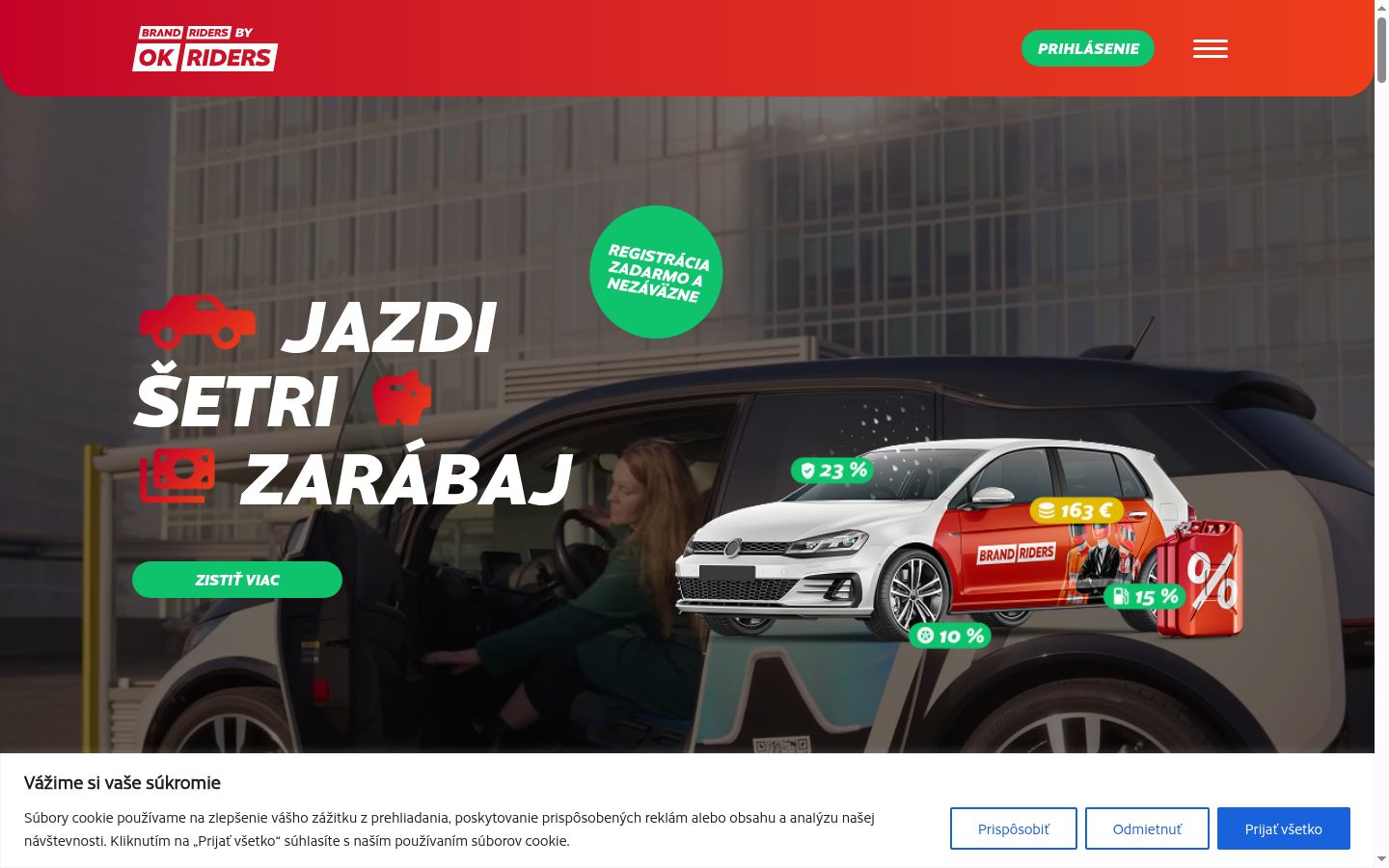 Snímek obrazovky baneru souhlasu zobrazeného před jakoukoli interakcí