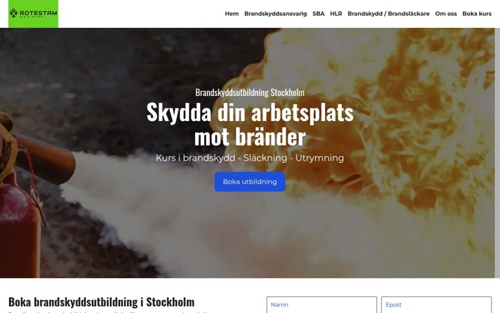Skärmbild av brandskyddsutbildningstockholm.se