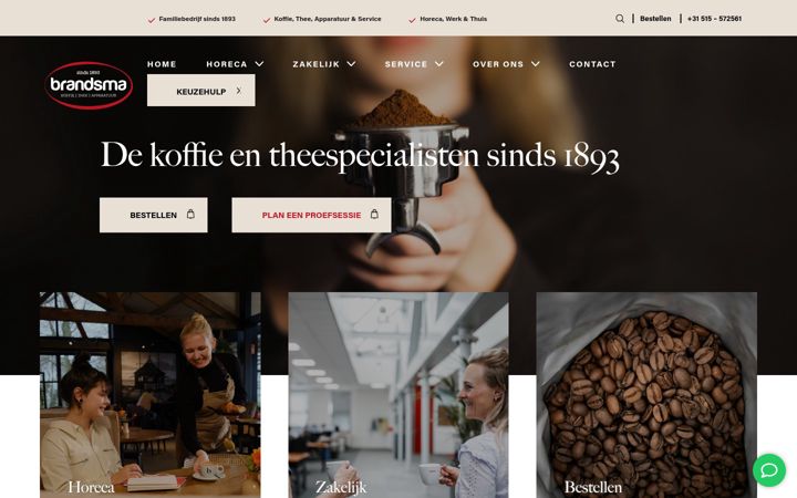 Screenshot of brandsmakoffie.nl