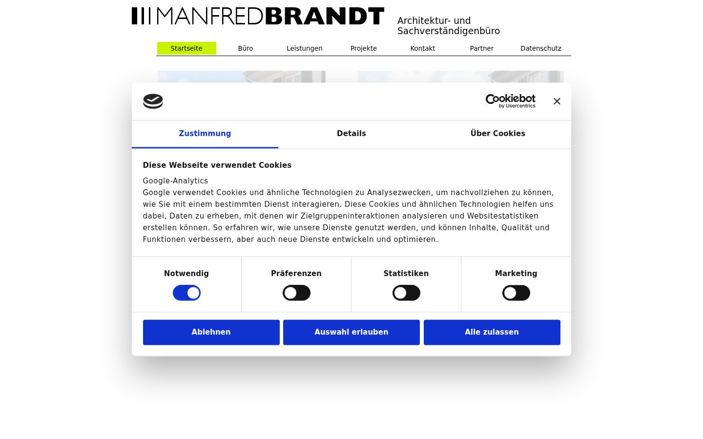 Screenshot des Einwilligungsbanners vor jeglicher Interaktion