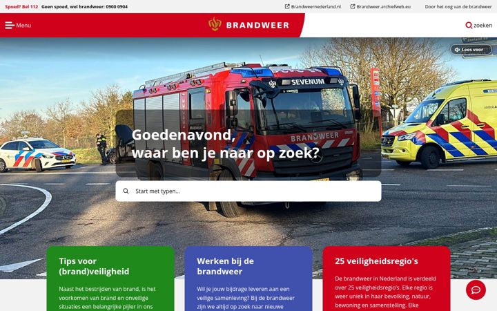 Snimka zaslona za brandweer.nl