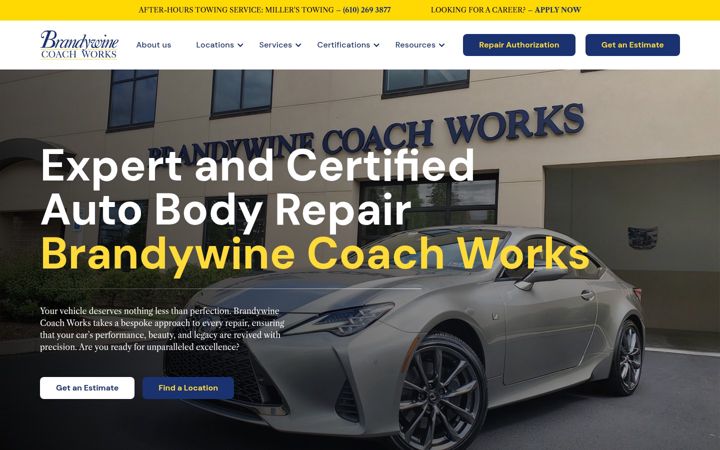 Screenshot of brandywinecoachworks.com