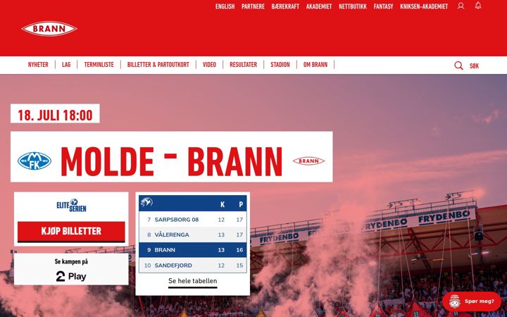 Screenshot of brann.no