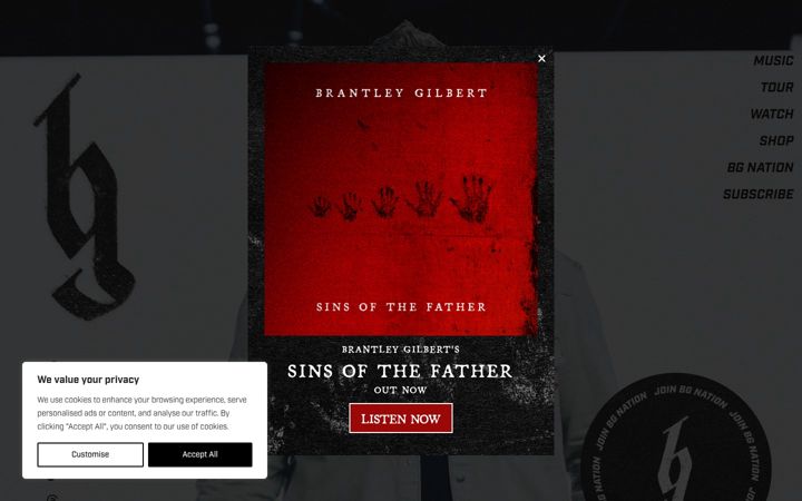 Screenshot of brantleygilbert.com