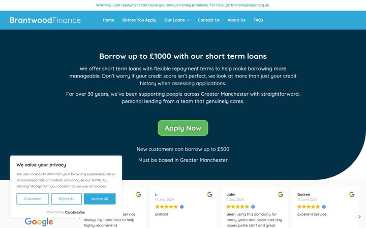 Screenshot of brantwoodfinance.co.uk