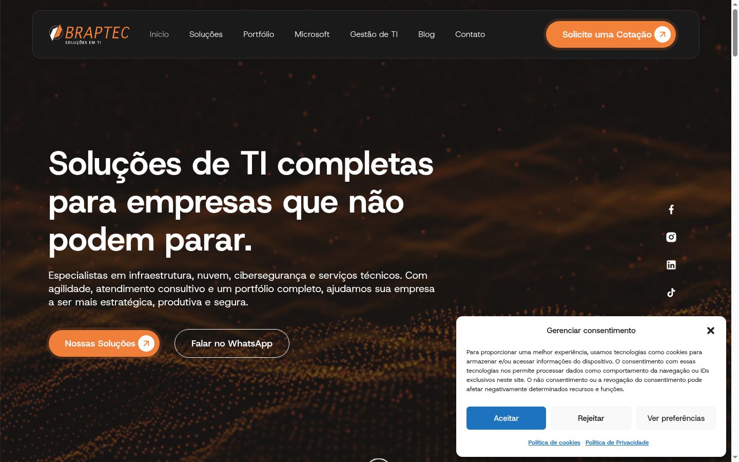Screenshot del banner di consenso mostrato prima di qualsiasi interazione