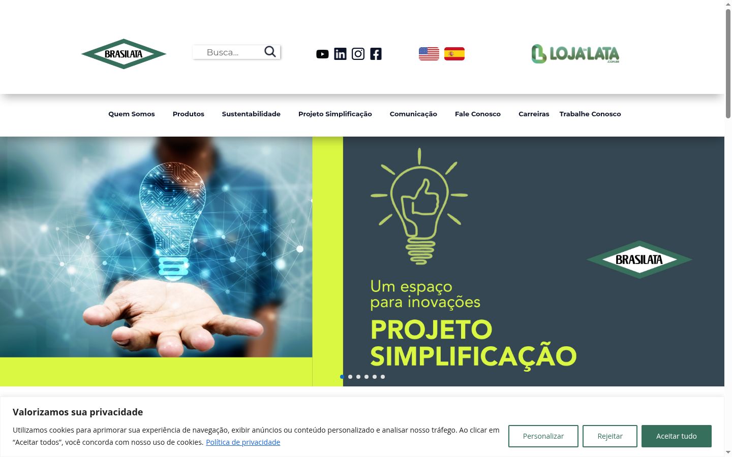 Captura de ecrã do banner de consentimento apresentado antes de qualquer interação