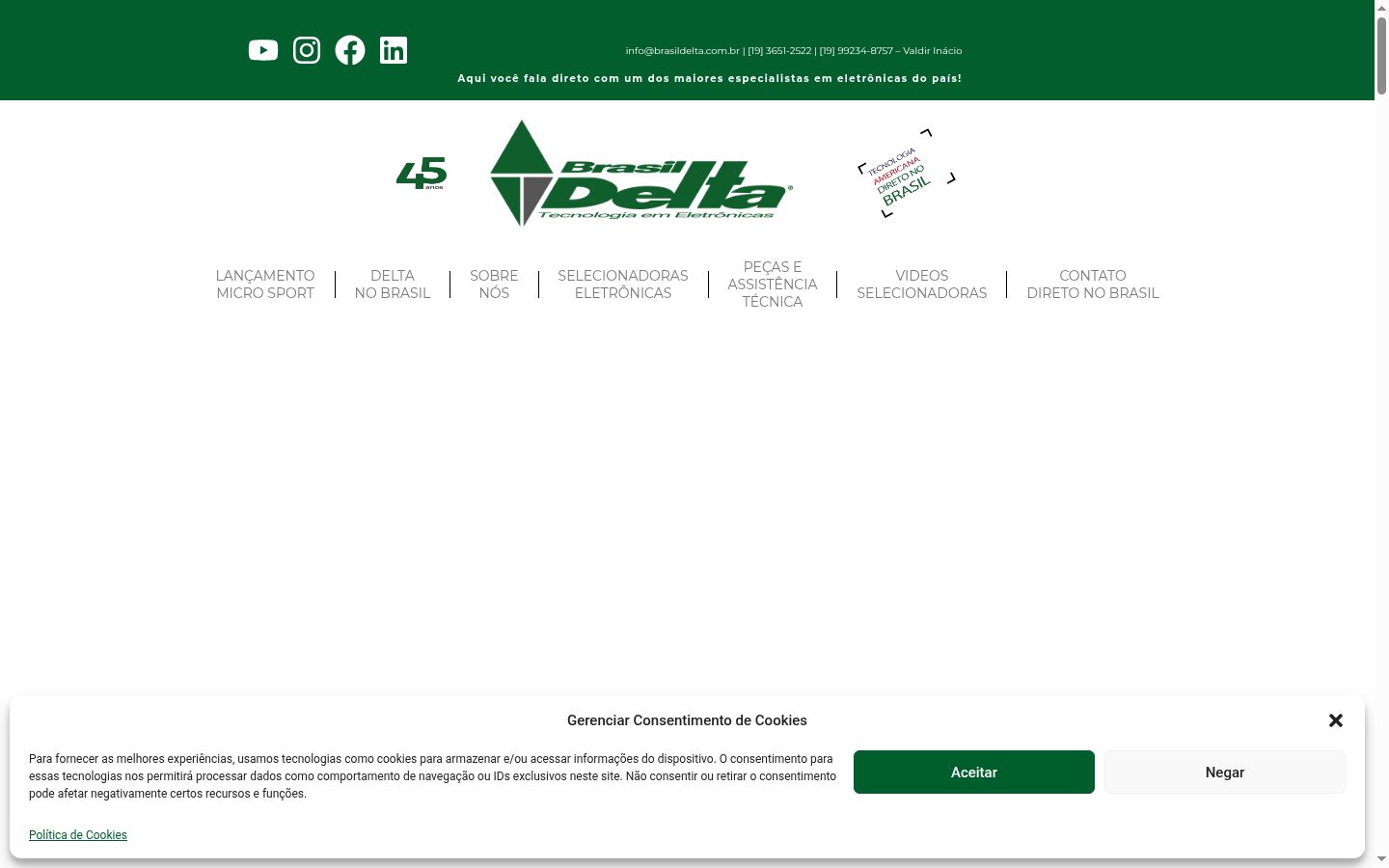 Captura de ecrã do banner de consentimento apresentado antes de qualquer interação